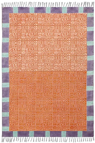 Tapis bohème imprimé à la main en coton tissé à plat d'exception 3m - 4