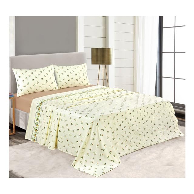 Luxury Thermal Flannelette 100% Brushed Cotton Rose Bud Sheet Set – Ultra-Soft Warm Winter Bed Sheets, Cozy Deep-Pocket Fitted Sheet, Breathable & Durable Flat Sheet With Pillow Cases