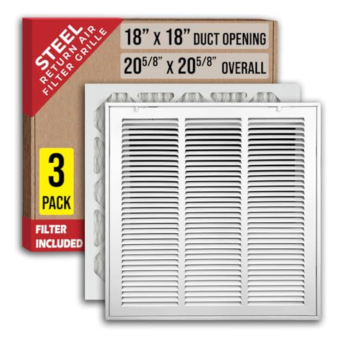 [3 Pack] Fits 18x18 Duct Opening | Filter Included Steel Return Air Filter Grille by Handua [Removable Door] | Vent Cover Filter Grill | White | Out. Dim.: 20 5/8"W X 20 5/8"H