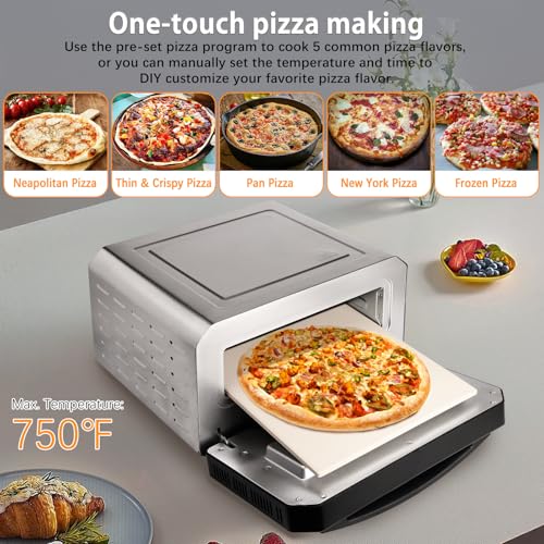 image for Deerneuf Electric Pizza Oven Indoor, Heats up to 800°F, 12” Pizzas 