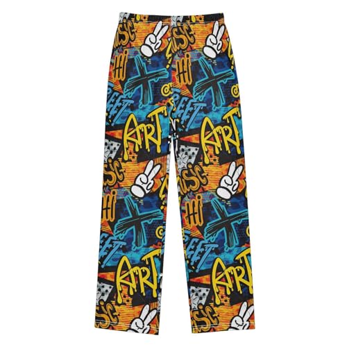 ZZKKO Bright Graffiti Pattern Boys Pants for Kids Jogger Pants with Pockets S-XL