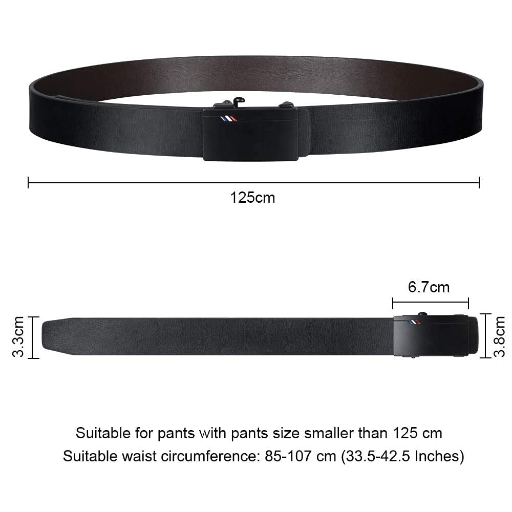 flintronic ® Cintura da Uomo in Pelle con Fibbia Automatica, Moda Cintura a Cricchetto 3.5cm * 130cm, con Portachiavi e Confezione Regalo