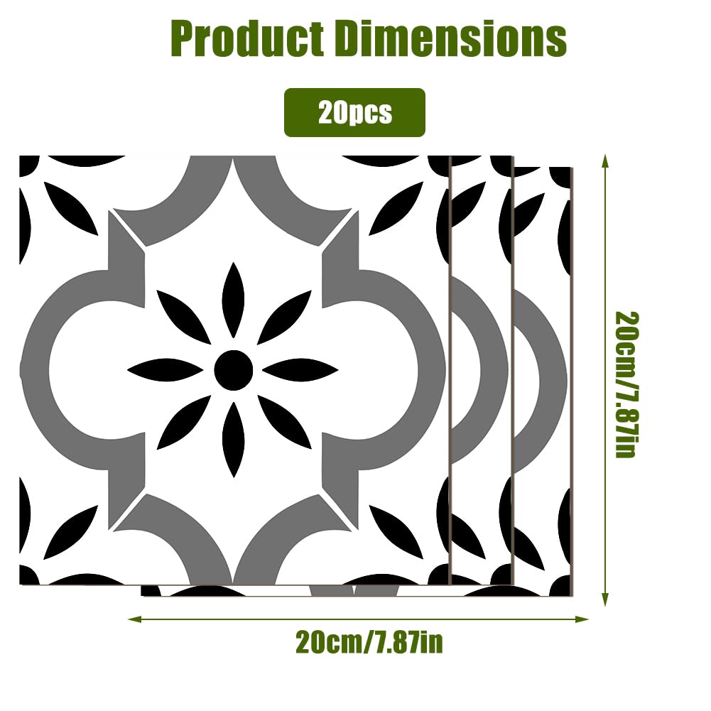 20 x 20 cm, adesivi per piastrelle, per pavimento, piastrelle adesive, per cucina, pavimenti in PVC, impermeabile e rimovibile, per cucina, bagno, pavimento e parete (20 pezzi)
