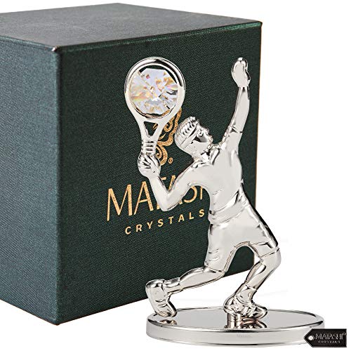 image for Matashi Silver Plated Tennis Player Figurine w/ Crystals, Tabletop Ten