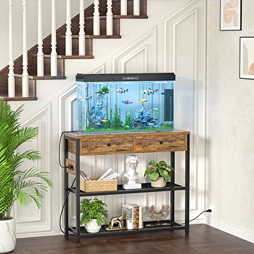 Ecoprsio Entryway Table With Outlets And Usb Ports, Console Table With 2 Drawers, Small Sofa Table With Storage Shelves For Living Room, Couch, Hallway, Foyer, Kitchen Counter, 32'', Rustic #TOP4