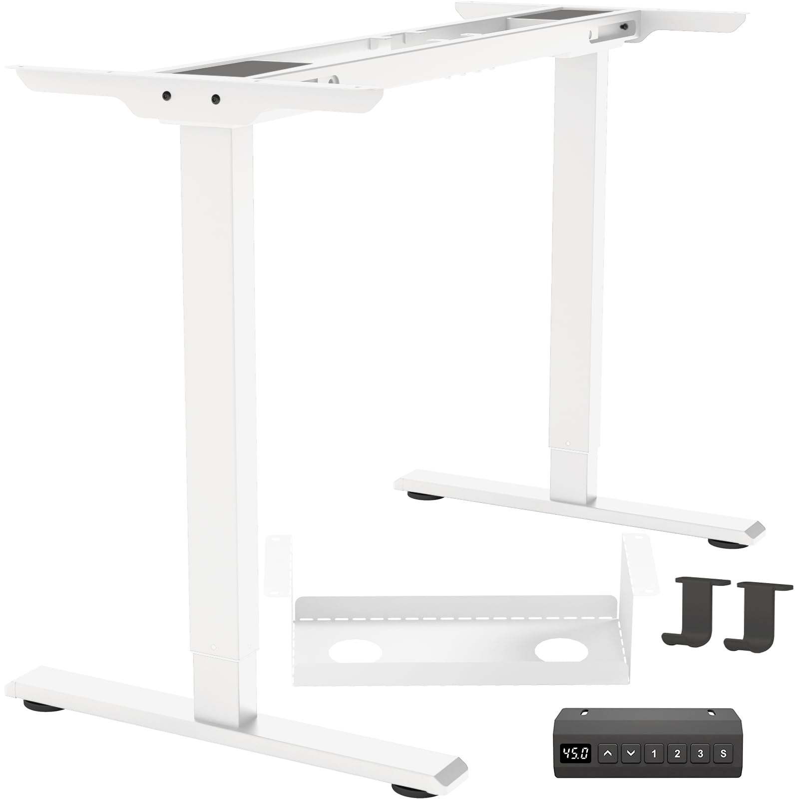 DERSITE Dual Motor Standing Desk Frame, Electric Adjustable Legs, Workstation Desk Base, Sit stand desk frame, 3 Memory Height Settings, with Cable