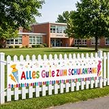 Einschulung Deko, Alles Gute zum Schulanfang Banner Weiß 300x50cm, Deko Einschulung Junge 2026 für Schulkind Schulstart Party Dekoration, Schulkind Deko für Jungen Mädchen im Garten Outdoor