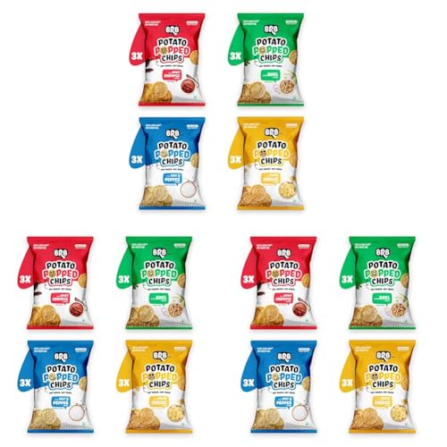 Image of BRB Potato Popped Chips - 4 Flavours | Not Fried. Not Baked | 60% Less Oil, Lower Calorie, No Palm Oil, Healthy Snack | 12 x 27g Combo Pack (weight may vary) (Pack of 3)