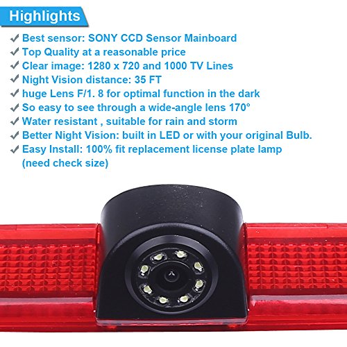 Reverse Camera + 7 Inch TFT LCD Auto Monitor Brake Lamp Rear View Camera Backup Camera for Transporter Mercedes Sprinter W906 Viano Vito Transit Ducato VW Crafter T5 Multivan Caravelle 2017 T6 2007 - Image 4