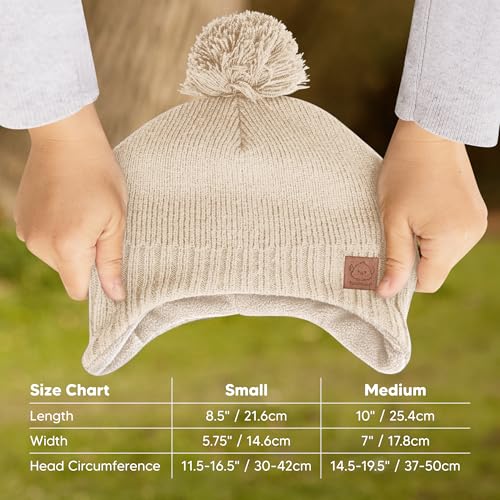Image of Baby Beanie Winter Hat 6-36 Months - Cute Pom Winter Baby Hats with Earflaps, Soft & Stretchy Knit Toddler Beanies for Infant, Newborn 6-36 Months Boys, Girls, Cozy, Warm Fall Essentials (Cream, M)