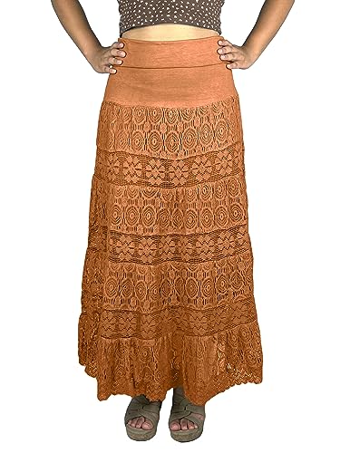 Agan Traders Women's 2025 Summer Boho Peasant Tiered Long Lace Skirt Maxi - Net Flared Long Maxi Skirts for Women3