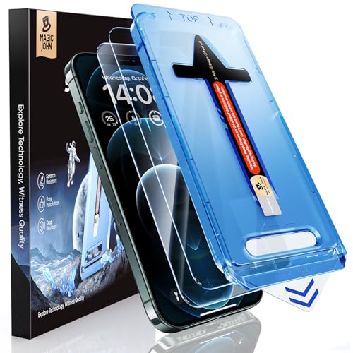 MAGIC JOHN 2 Pack for iPhone 12 Pro Max 6.7 inch Tempered Glass Screen Protector Auto Dust-Elimination Installation Bubble Free HD Clear Easy Installation