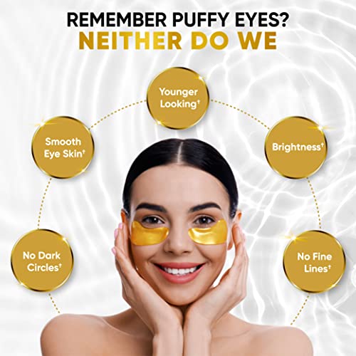 Gold Under Eye Mask For Puffy Eyes, Dark Circles, Eye Bags, Puffiness, Wrinkles - Hydrating Under Eye Patches With Collagen, Hyaluronic Acid Skincare - Anti-Aging Eye Patch Treatment Masks #TOP1