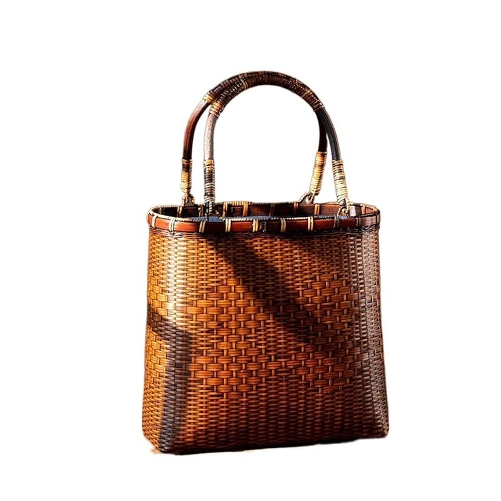 Kosze HHF, 1 sztuka, ręcznie tkana torebka z bambusa w stylu antycznym, kwadratowa torba w stylu chińskim, kosz do przechowywania ubrań w stylu retro, wymiary: 23 x 12 x,B 23x12x34.5cm
