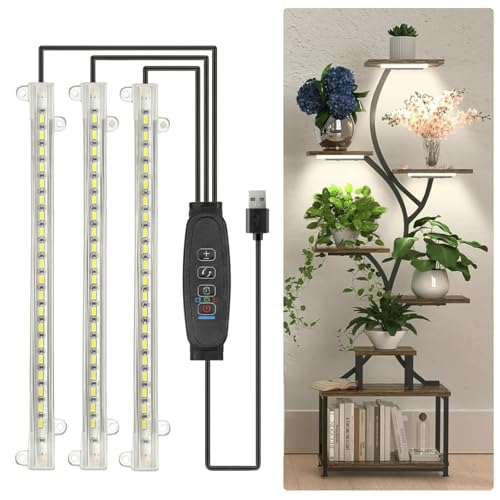 Image of ecofynd Aira3 2 Years Warranty Grow Light for Indoor Plants (Seedlings & Leafy herbs), White Spectrum Auto On /Off Automatic Timer, 3 Head 10 Watt LED Artificial Sunlight, 1.8M Wire Type C Connector