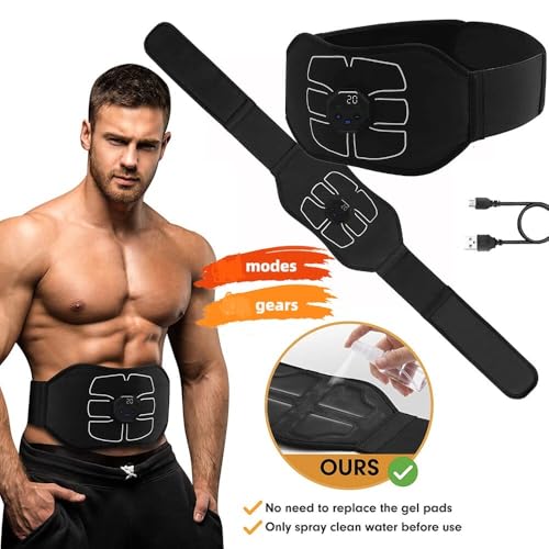 Image of ABS Stimulator, Abdominal Toning Workout Belt Portable, Ab Stimulator Home Office Fitness Workout Equipment, USB Rechargeable Gear for Men and Women Black