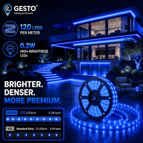 Image of Gesto 10 Meter Blue LED Rope Strip Light | 120 LEDs /Mtr IP65 Waterproof Indoor & Outdoor Lights for Balcony, Home Decor & Cove Light for False Ceiling | Cuttable Every 1M for Diwali Decoration