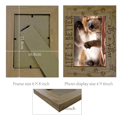 CREATCABIN Cat Picture Frame Pet Paws Wood Photo Frames Engraved Display Wooden Tabletop Gifts for Hanging Wall Gallery Christmas Memorial Home Desk Decor 4x6Inch-Life is Better with a Cat - Image 2