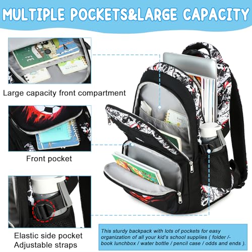 Bluboon Kids Backpack Boys Camo Bookbag Teens Elementary School Bag Daypack Travel Back Pack Middle school (Black White and Red Graffiti)3