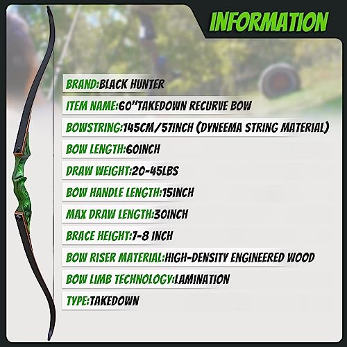 Black Hunter Archery Recurve Bow 60" Right Hand Hunting Takedown Bow Set 20-60 Lbs Adults Archery Suitable For Practice Competition #TOP1