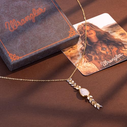 Wrangler Gold Western Y Necklace for Women Statement 14K Country Natural Stone Cowgirl Rustic Formal Jewelry4