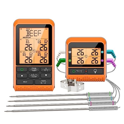 300 メートルワイヤレス 4 プローブバックライトタイマーバーベキューグリルオーブンキッチン調理肉温度計 高精度リアルタイム計測機能