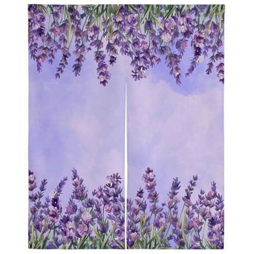 Evamona のれん 間仕切りカーテン 遮光 断熱 目隠し 幅85x丈170cm 和風 おしゃれ 暖簾 玄関 キッチン リビング 出入り口 店舗 カフェ 飲食店 春夏秋冬 インテリア装飾 春 花 ラベンダー 水彩調