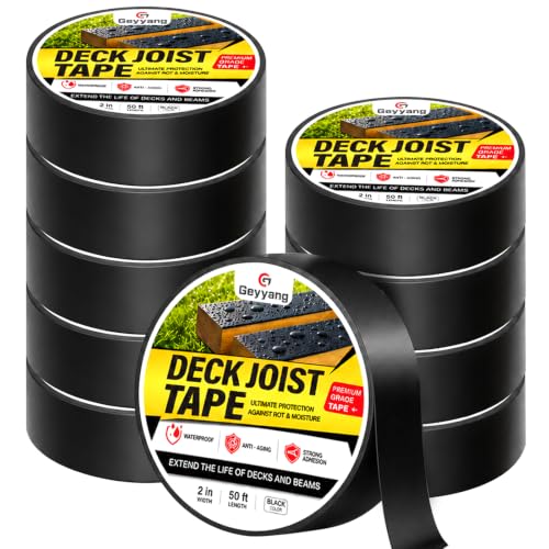 GEYYANG Butyl Deck Joist Tape 2in x 50ft, 10 Pack for Deck &amp; Roof Sealing