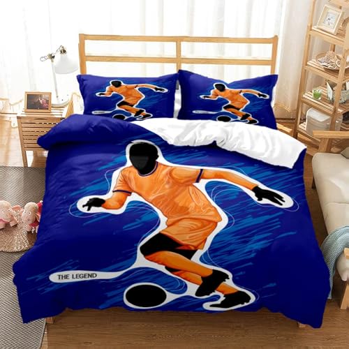NDXRWDZR Housse de Couette 200x200 Adolescent Ballon Football Bleu Parure de Lit 2 Personnes avec Fermeture Éclair Doux Respirant Microfibre Housse de Couette et 2 Taie d'oreiller 65x65 cm