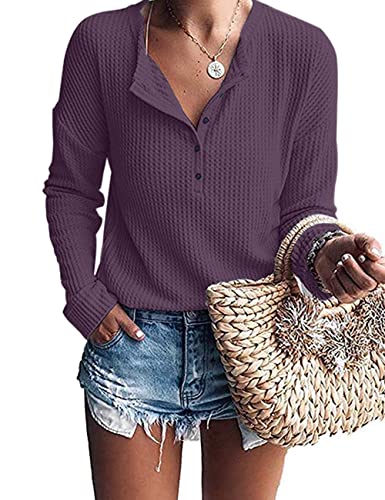 Image of MOLERANI Womens Long Sleeve Waffle Knit Henley Shirts Tunic Tops