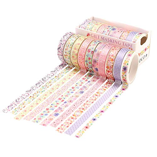 10 Rolls Washi Tape Set Decorative Washi Tapes Glitter Paper Craft Tape Adhesive Scrapbook Tape Sticker for Journals Daily Planners DIY Gift Wrapping Photo Album Use Office Party Supplies (Multicolor)