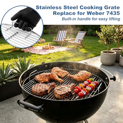 Yuflame Grill Grates Replacement for Weber 22-inch Kettle Charcoal Grills, Stainless Steel Cooking Grate 7435, Charcoal Grate 7441, One-Touch Cleaning System Kit 7444 BBQ Accessories by Yuflame - Image 3