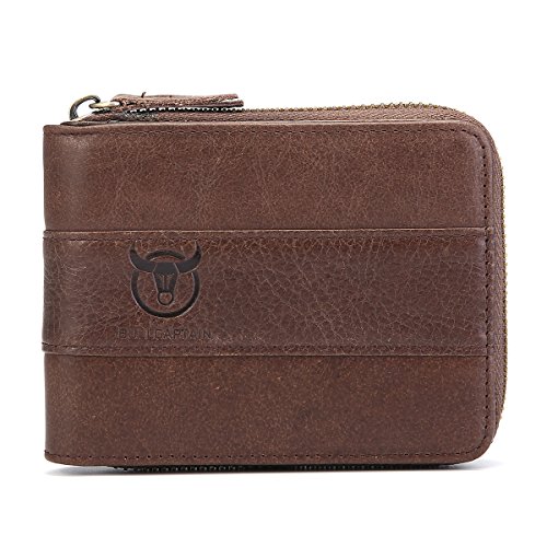 Mens Leather Wallet,E Ekphero Zipper Card Holder RFID Blocking Wallet Coins Purse