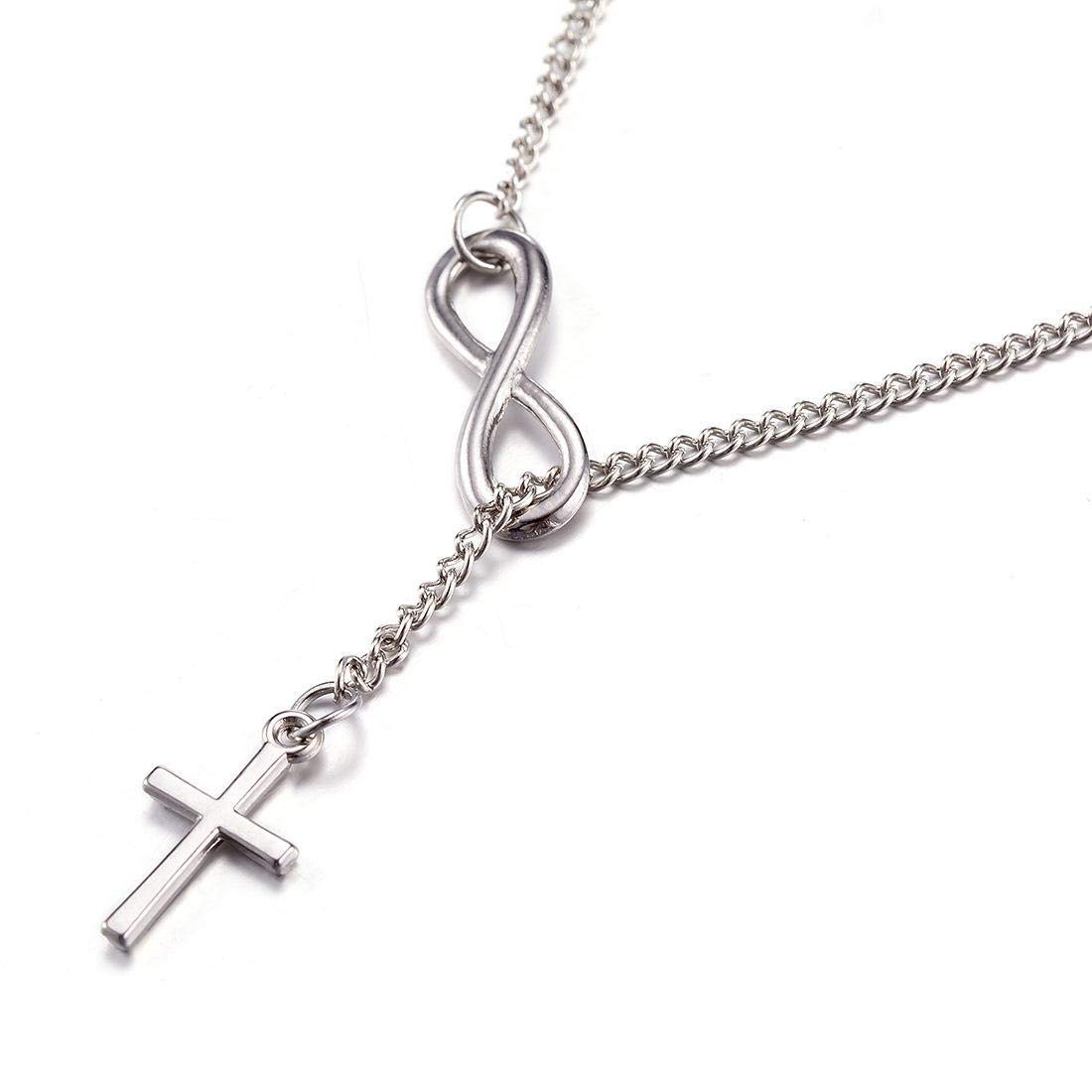 Rawlins 1 Pc Infinity Cross Necklace for Women Fashion Cross Necklace Silver for T-Shirt Sweater Hoodie Pendant Cross Metal Long Necklace Unisex Girl Women Man Boy Silver Wedding Lariat Necklace