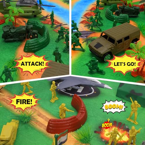 deAO 150 Teiliges Armee Militär Verteidigungseinheitsspielset, Soldatenspielfiguren Militärspielset figurenmilitär Waffen Set Spielsoldaten Figuren Spielzeug Panzer für Jungen Mädchen