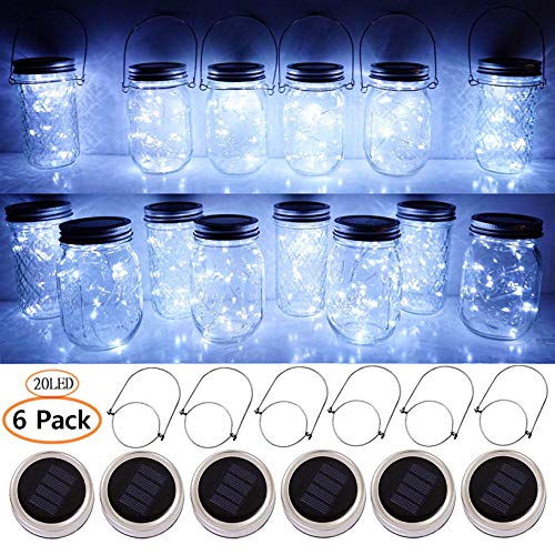 SmilingTown Mason Jar Lid Solar String Lights, Cool White 6 Pack 20 LED