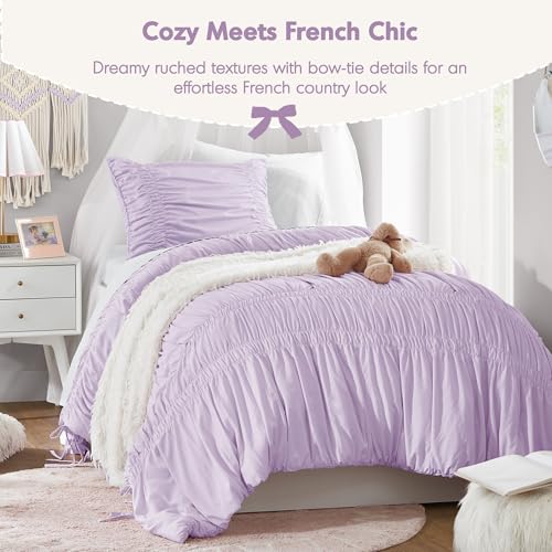 Image of Intelligent Design Ruched Shabby Chic Lavender Twin XL Comforter Set, 2pc