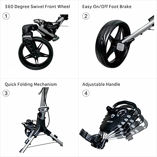 Accufli Trio Golf Cart With 360 Swivel Front Wheel, Quick Fold/Open (Silver) #TOP3