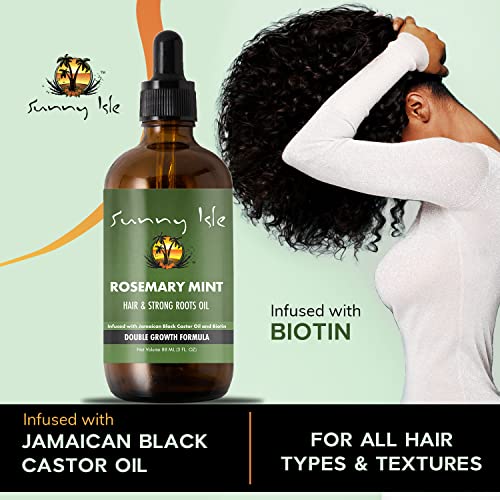 Sunny Isle Rosemary Mint Hair And Strong Roots Oil 3Oz | Infused With Biotin & Jamaican Black Castor Oil | Strengthen And Nourish Hair Follicles | Dry Scalp, Split Ends #TOP1