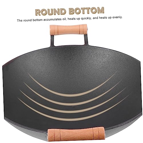Wok de hierro fundido con doble mango de madera miniatura 6