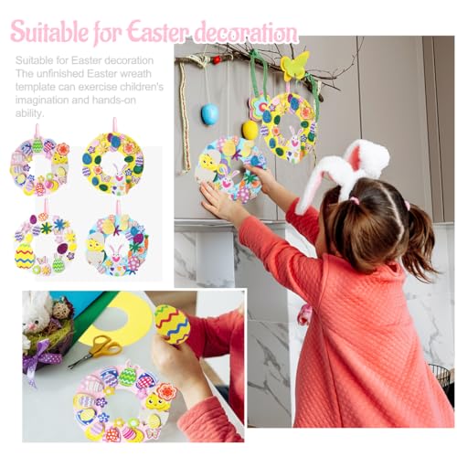 Wishstar 8 Stück Ostern Basteln Kinder, Oster Kranz DIY Kit, Kaninchen Ei Osterkranz Bastelset, Moosgummi Sticker Aufkleber Osterbastelset, Osterdeko Basteln Kinder, Ostergeschenke Ostereier Deko
