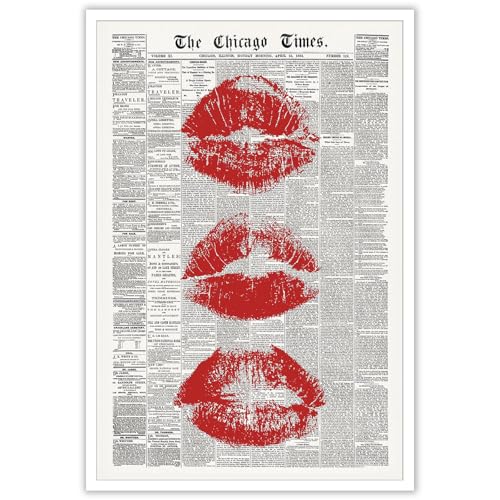 Vintage The Chicago Times Newspaper Red Kiss Lips Canvas Wall