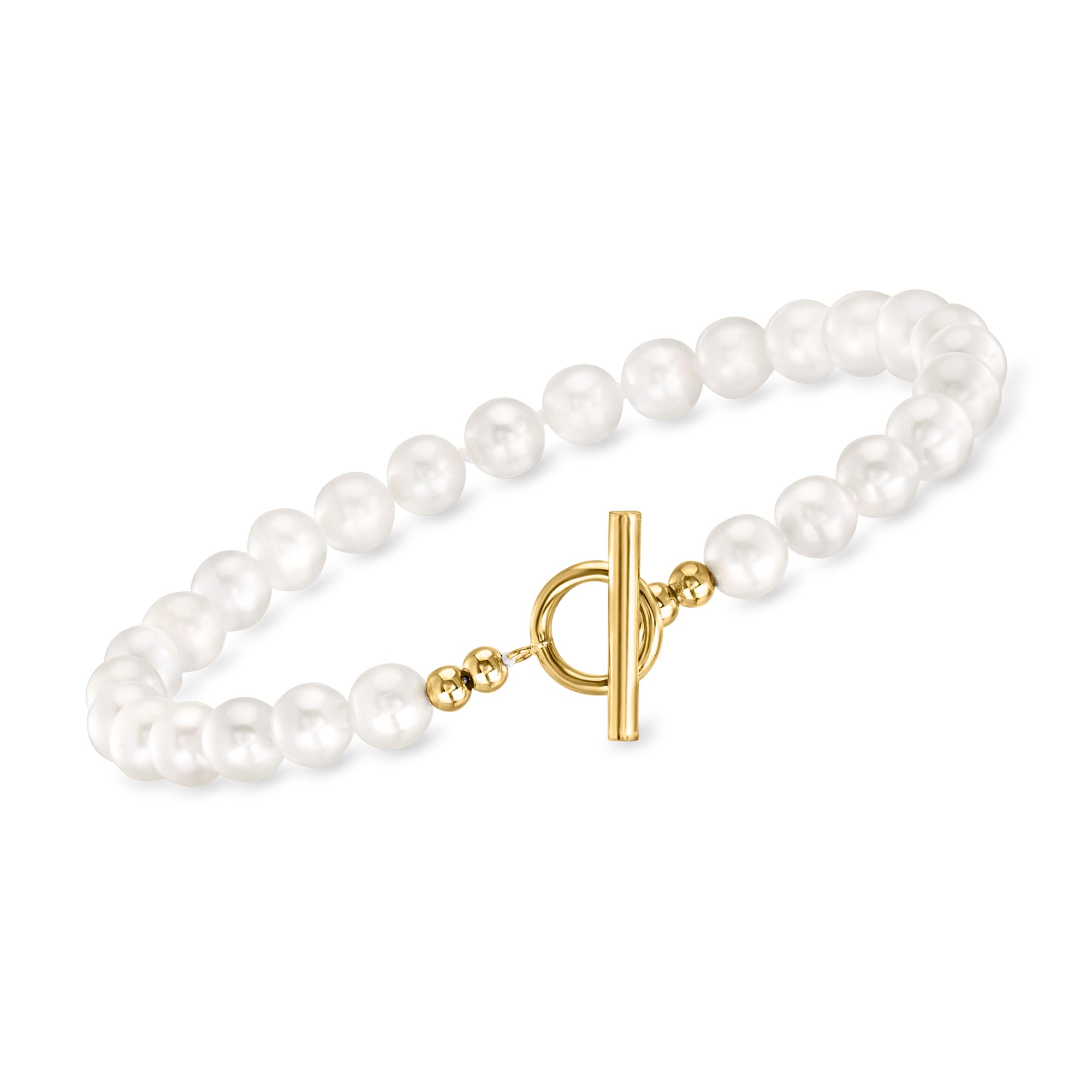 Ross-Simons 5.5-6mm Cultured Pearl Toggle Bracelet in 14kt Yellow Gold