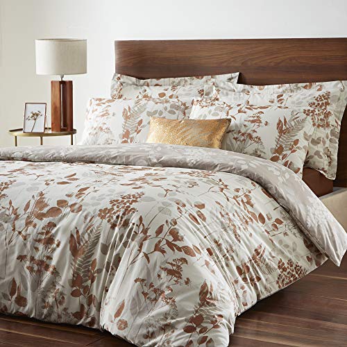 Dreams & Drapes Wentwood - Juego de Funda nórdica Estampada con Helecho, algodón poliéster, Natural, Matrimonio