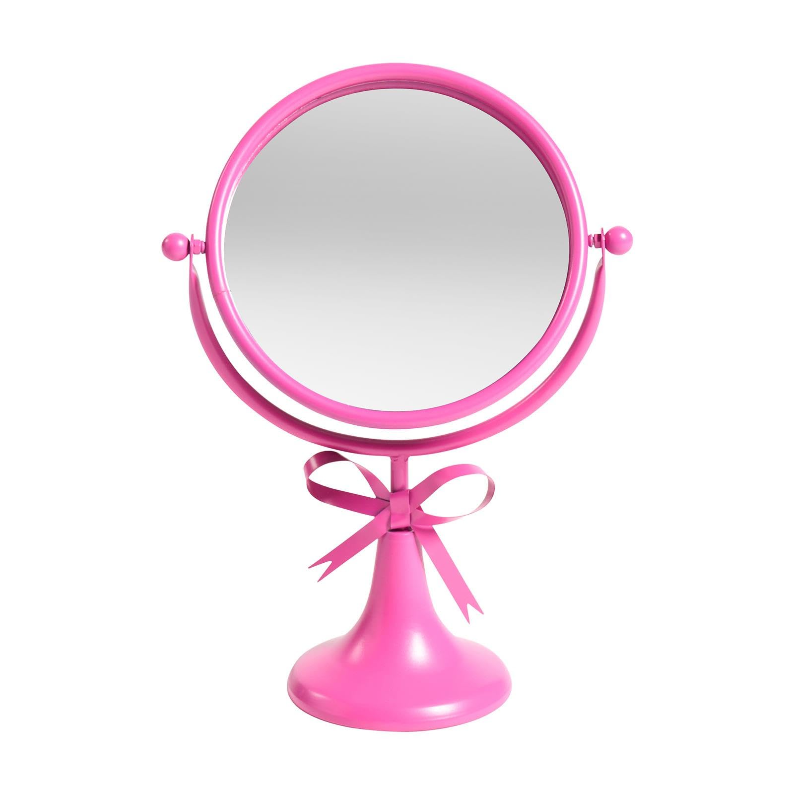 Ohs Bright Pink Bow Pedestal Free Standing Swing Makeup Vanity Mirror In