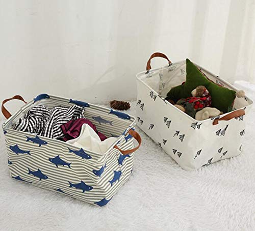 Image of Rectangle Storage Basket Cute Canvas Organizer Bin for Pet /Children Toys, Books, Clothes Perfect for Rooms /Playroom (Grren Cactus)