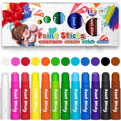 Aen Art Paint Sticks 12 Colors Solid Tempera Paint Sticks for Kids Quick Drying Washable Paint for Toddlers Christmas Gifts for Kids