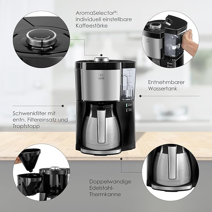 Melitta 1025-15 Look V Therm Perfection Filter-Kaffeemaschine mit Thermo-Kanne, 1080, abnehmbaren Wassertank und Entkalkungsprogramm, 1.25 liters, Weiß – Bild 6