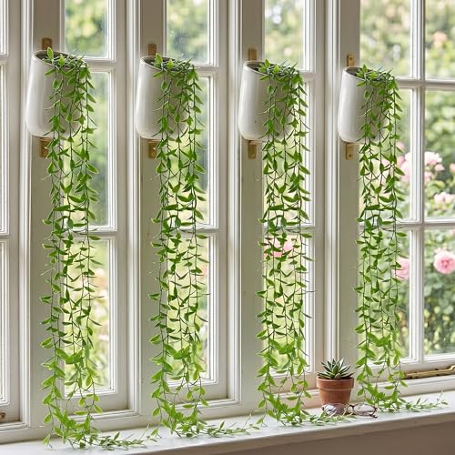 Image of Dekorly 75CM Artificial RainFlow Ivy Hanging Vines (Pack of 4) | Lush Green Cascading Creeper for Home & Balcony Decor(4, Green Tail Vines)
