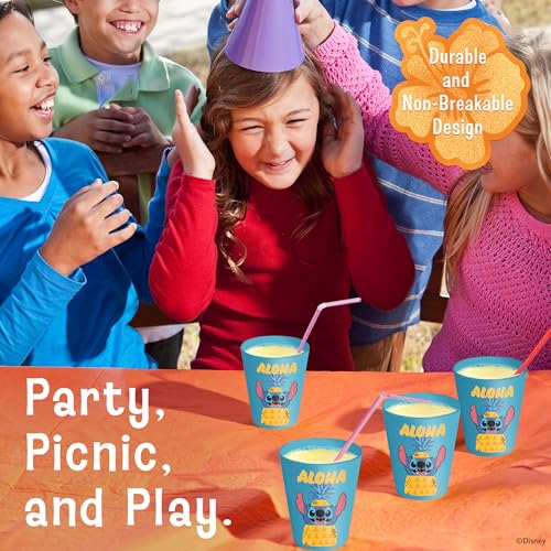 Image of Disney Stitch Plastic Drinking Glasses, Dishwasher Safe, 4-Pack | 16 oz, unbreakable, reusable, BPA-free, stackable to save space, great for water, juice, and family meals